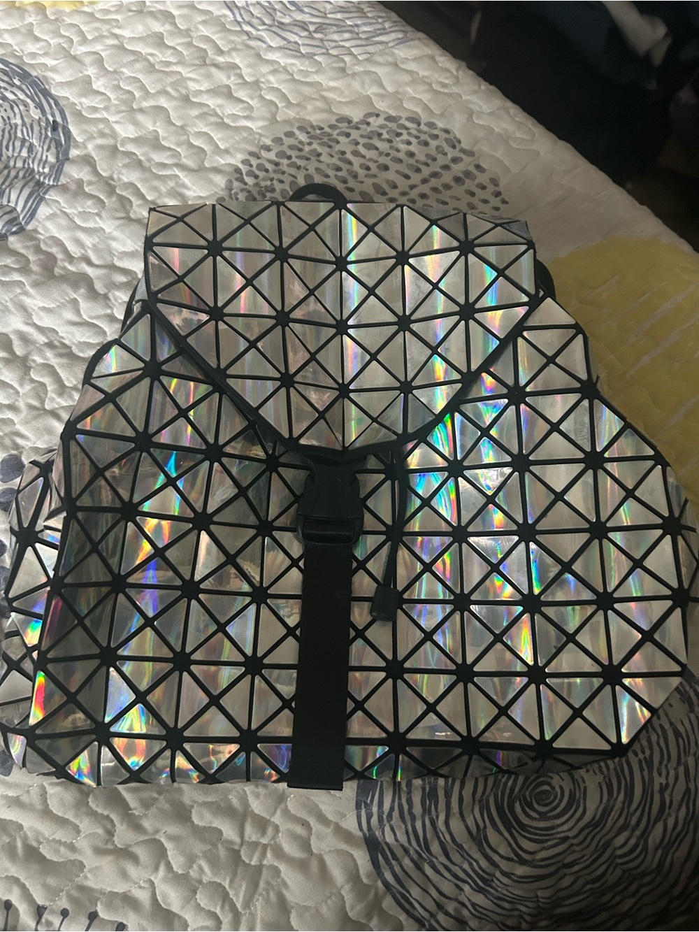 Source Unknown Holographic Silver Geometric Backpack